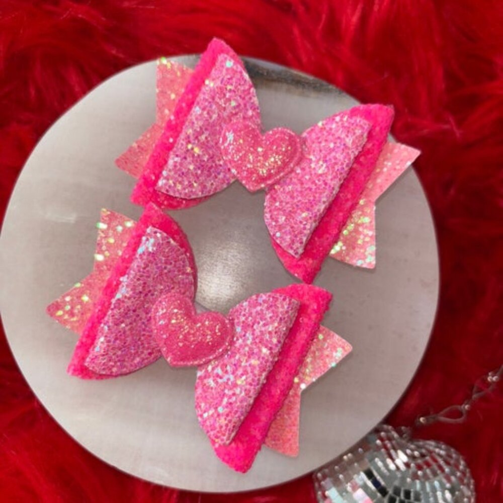 Valentine's Set of 2 Mini Glitter Bows